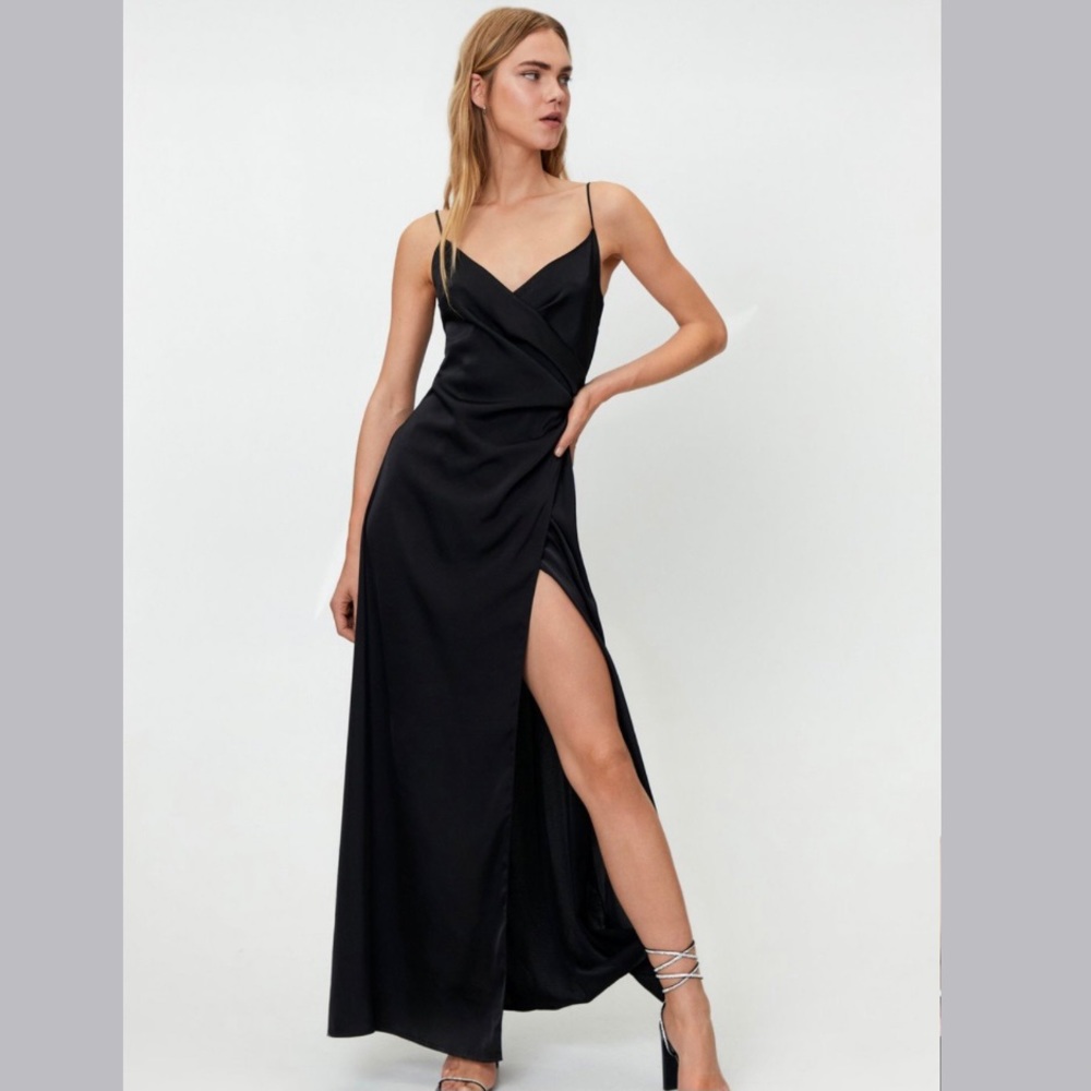[ Sold ] Nasty Gal Satin V Neck Wrap Maxi Dress